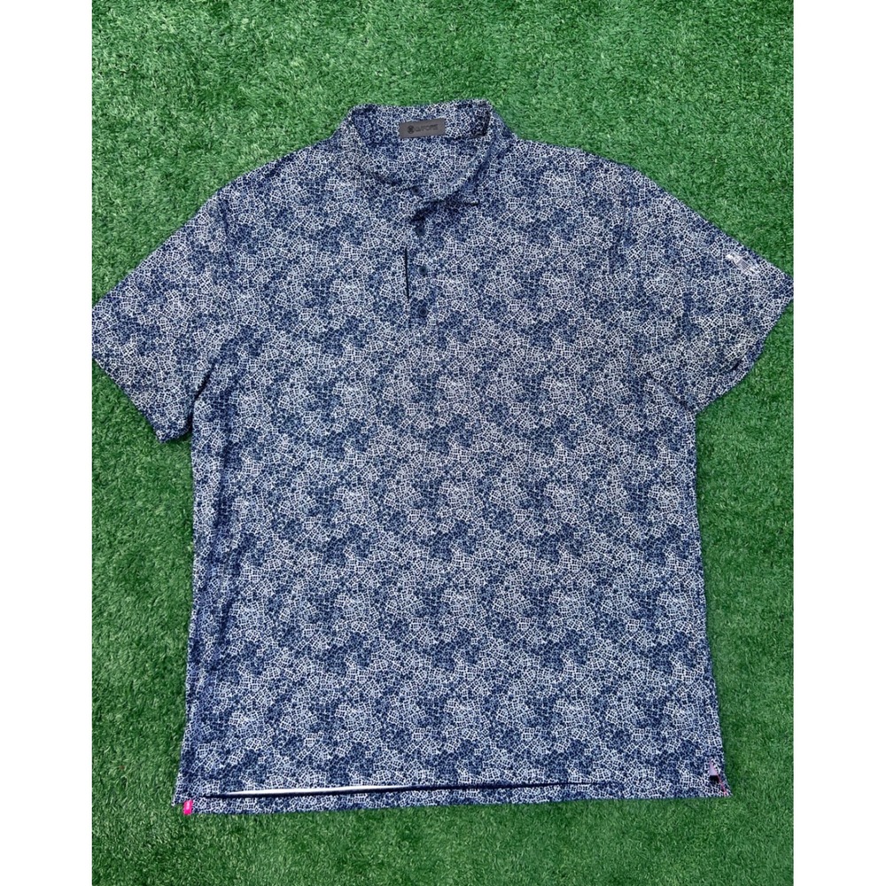 G/FORE‎ Mens Floral Print Golf Polo Navy White Short Sleeve Performance Shirt
